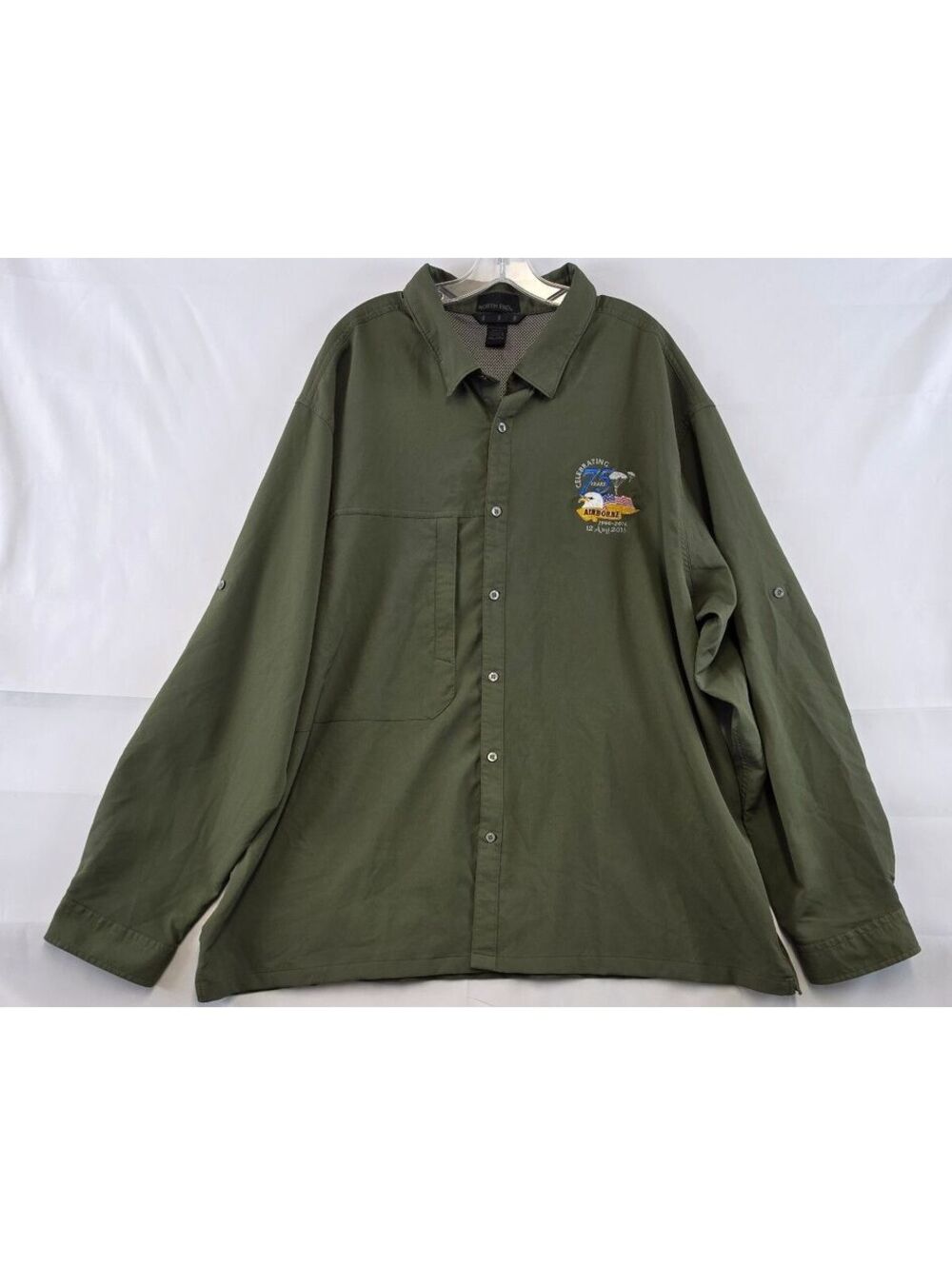 North End Men's Olive Green Moisture Wicking Button-Up Shirt, Size 4XL, Airborne